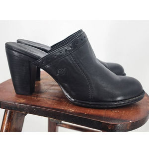 B.O.C. Slip On Black Leather Mule Stacked Heel Size 9 40.5